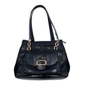 Brighton Vintage Purse Black Croc Embossed Leather Suede Metal Chain Link Strap